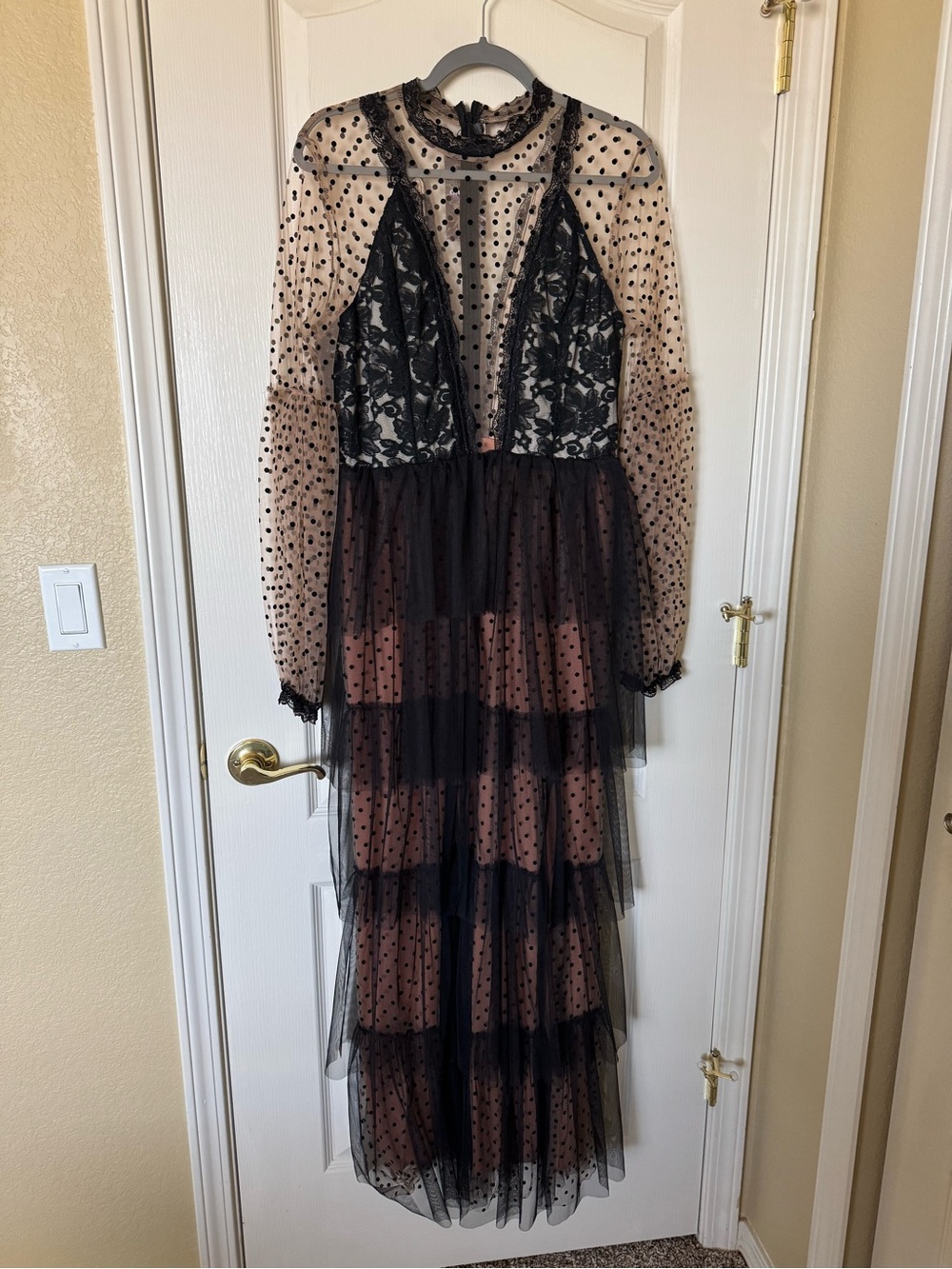 Black Polka Dot Sheer Tiered Maxi Dress NWT (XL)